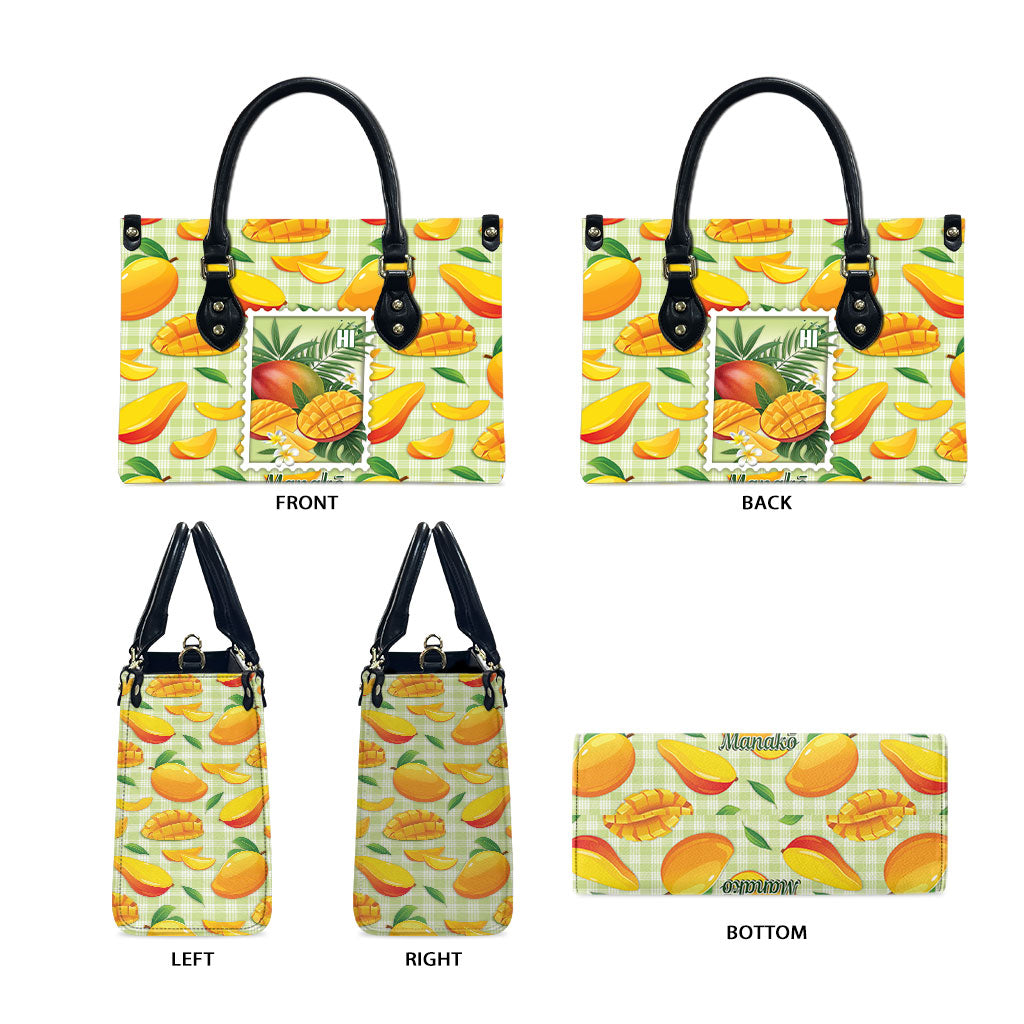 Aloha Hawaii Manako Palaka Motifs Leather Bag Hawaiian Mango Stylized Stamp LT14 - Polynesian Pride