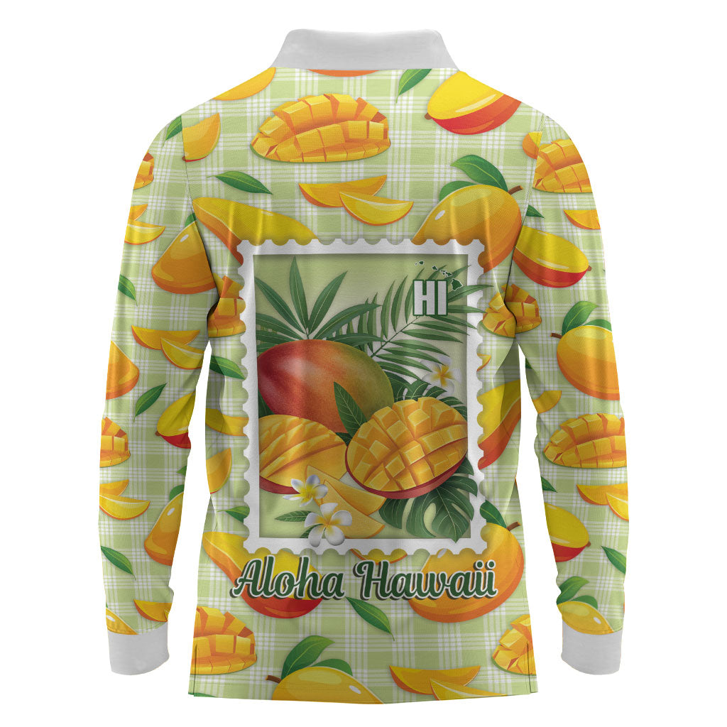 Aloha Hawaii Manako Palaka Motifs Long Sleeve Polo Shirt Hawaiian Mango Stylized Stamp LT14 - Polynesian Pride
