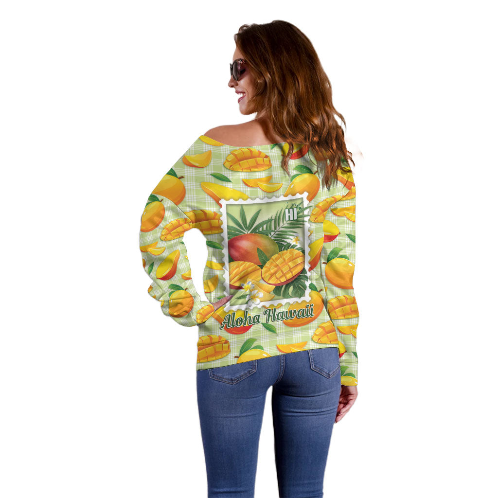 Aloha Hawaii Manako Palaka Motifs Off Shoulder Sweater Hawaiian Mango Stylized Stamp LT14 - Polynesian Pride