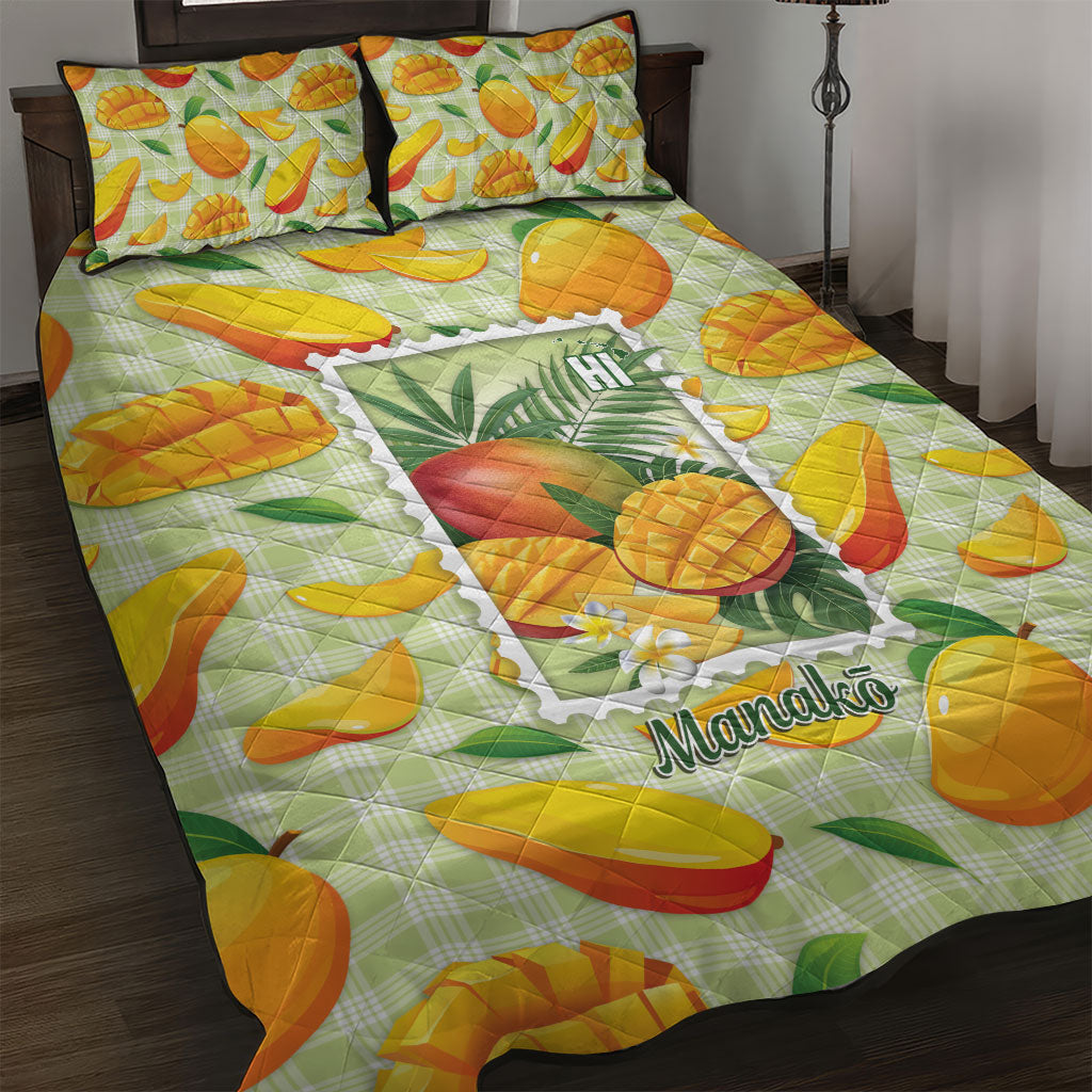 Aloha Hawaii Manako Palaka Motifs Quilt Bed Set Hawaiian Mango Stylized Stamp