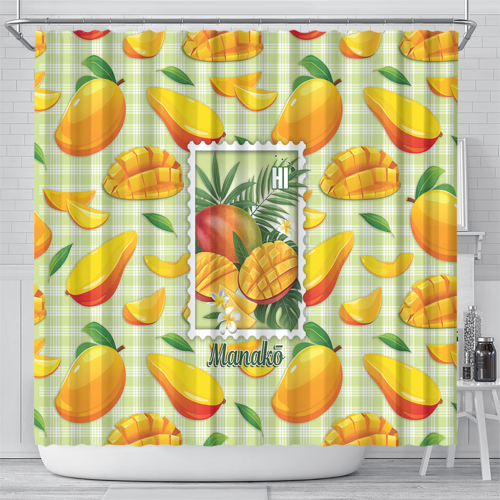Aloha Hawaii Manako Palaka Motifs Shower Curtain Hawaiian Mango Stylized Stamp LT14 - Polynesian Pride