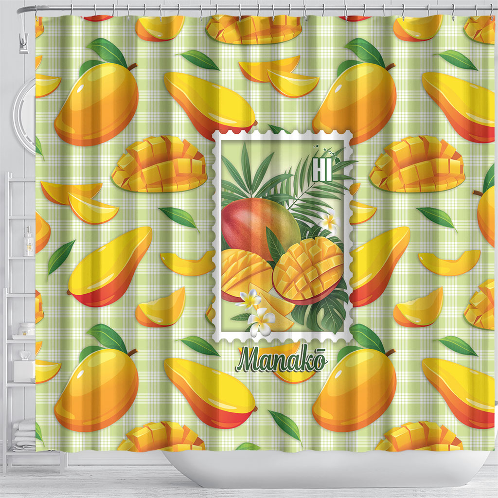 Aloha Hawaii Manako Palaka Motifs Shower Curtain Hawaiian Mango Stylized Stamp LT14 - Polynesian Pride