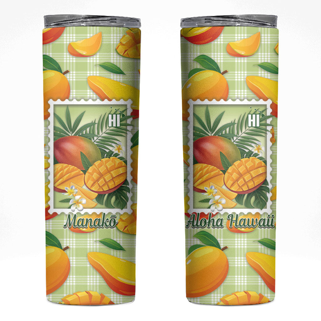 Aloha Hawaii Manako Palaka Motifs Skinny Tumbler Hawaiian Mango Stylized Stamp