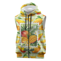 Aloha Hawaii Manako Palaka Motifs Sleeveless Zip Hoodie Hawaiian Mango Stylized Stamp LT14 Yellow - Polynesian Pride