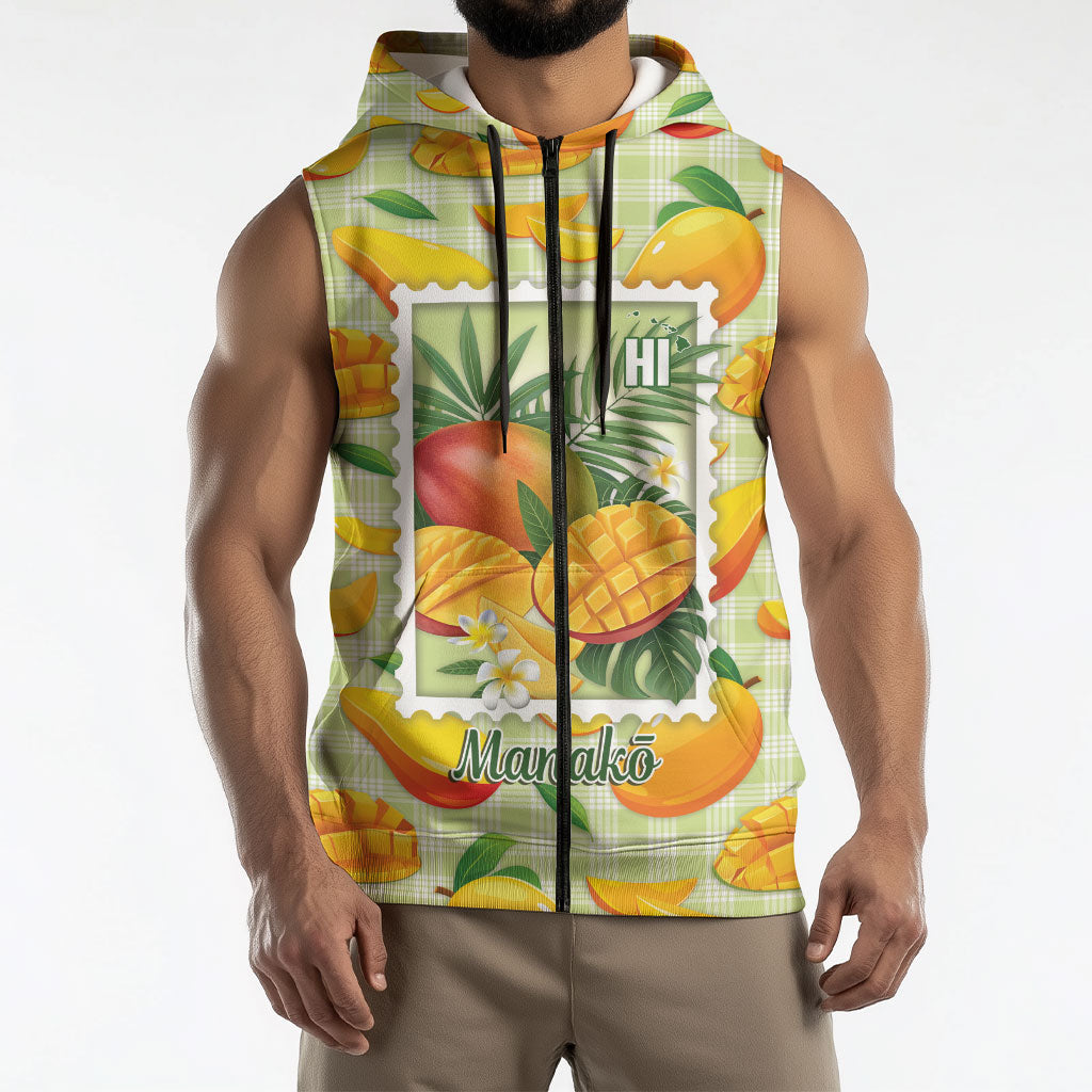 Aloha Hawaii Manako Palaka Motifs Sleeveless Zip Hoodie Hawaiian Mango Stylized Stamp LT14 - Polynesian Pride