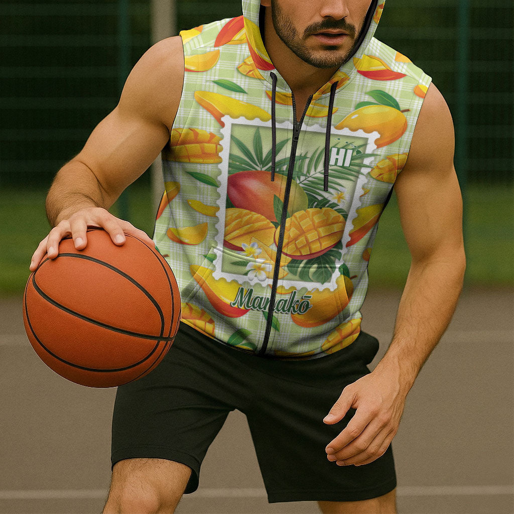 Aloha Hawaii Manako Palaka Motifs Sleeveless Zip Hoodie Hawaiian Mango Stylized Stamp LT14 - Polynesian Pride
