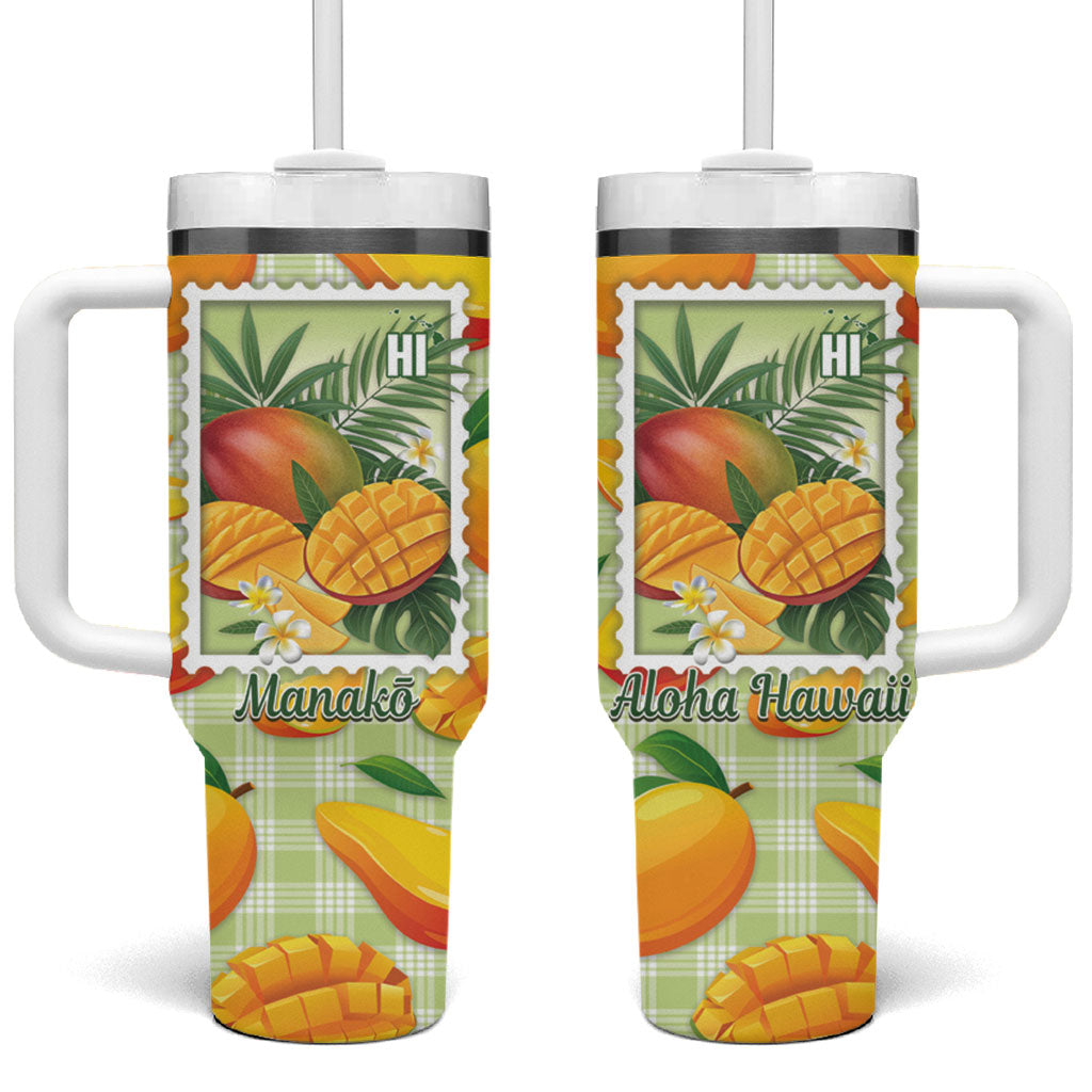 Aloha Hawaii Manako Palaka Motifs Tumbler With Handle Hawaiian Mango Stylized Stamp