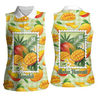 Aloha Hawaii Manako Palaka Motifs Women Sleeveless Polo Shirt Hawaiian Mango Stylized Stamp LT14 - Polynesian Pride