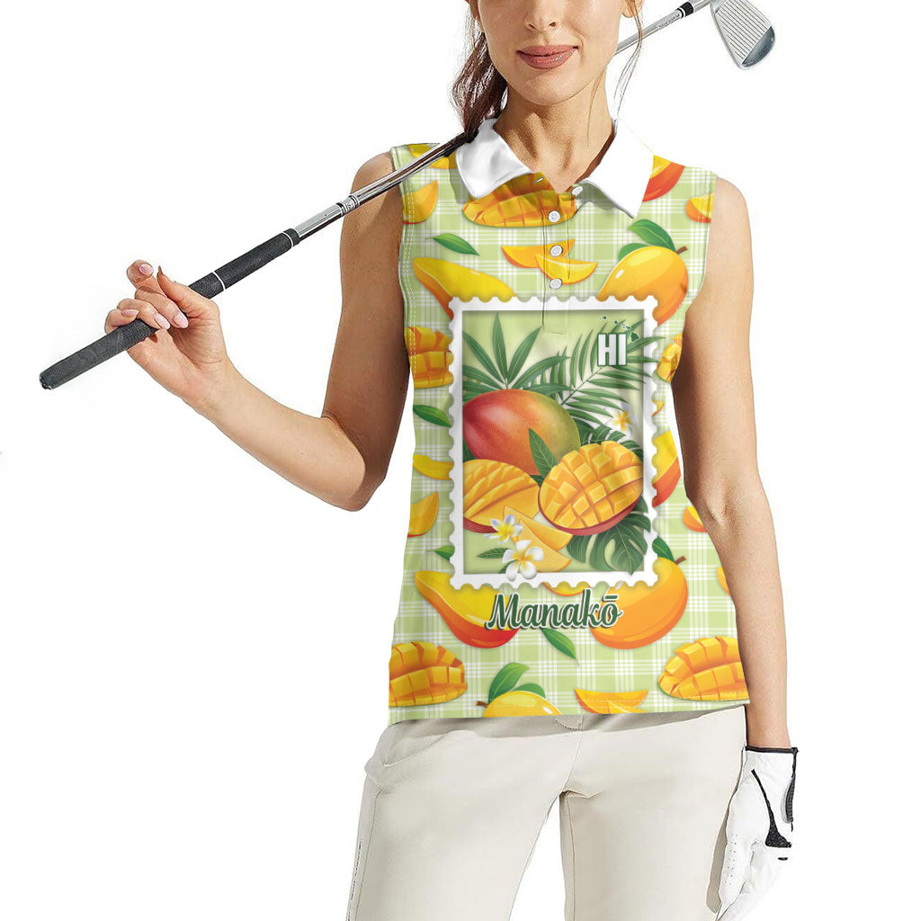 Aloha Hawaii Manako Palaka Motifs Women Sleeveless Polo Shirt Hawaiian Mango Stylized Stamp LT14 - Polynesian Pride