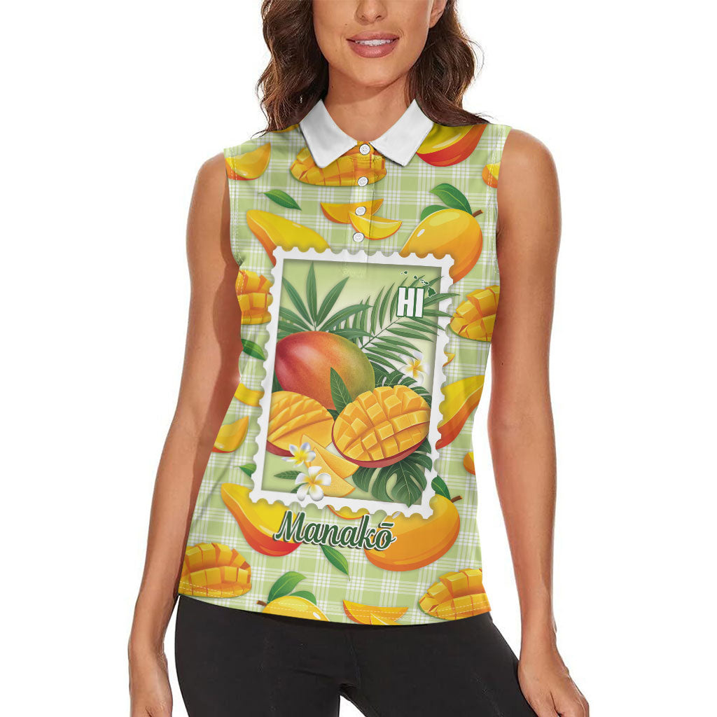 Aloha Hawaii Manako Palaka Motifs Women Sleeveless Polo Shirt Hawaiian Mango Stylized Stamp LT14 - Polynesian Pride