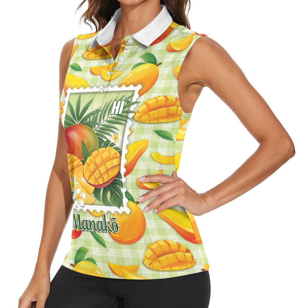 Aloha Hawaii Manako Palaka Motifs Women Sleeveless Polo Shirt Hawaiian Mango Stylized Stamp LT14 - Polynesian Pride