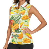 Aloha Hawaii Manako Palaka Motifs Women Sleeveless Polo Shirt Hawaiian Mango Stylized Stamp LT14 - Polynesian Pride