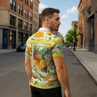 Aloha Hawaii Manako Palaka Motifs Zipper Polo Shirt Hawaiian Mango Stylized Stamp LT14 - Polynesian Pride