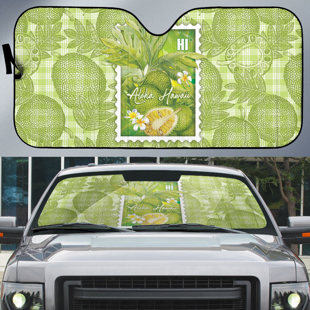 Aloha Hawaii Ulu Palaka Motifs Auto Sun Shade Hawaiian Breadfruit Stylized Stamp