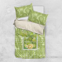 Aloha Hawaii Ulu Palaka Motifs Bedding Set Hawaiian Breadfruit Stylized Stamp LT14 US Twin 172cm x 218cm Green - Polynesian Pride