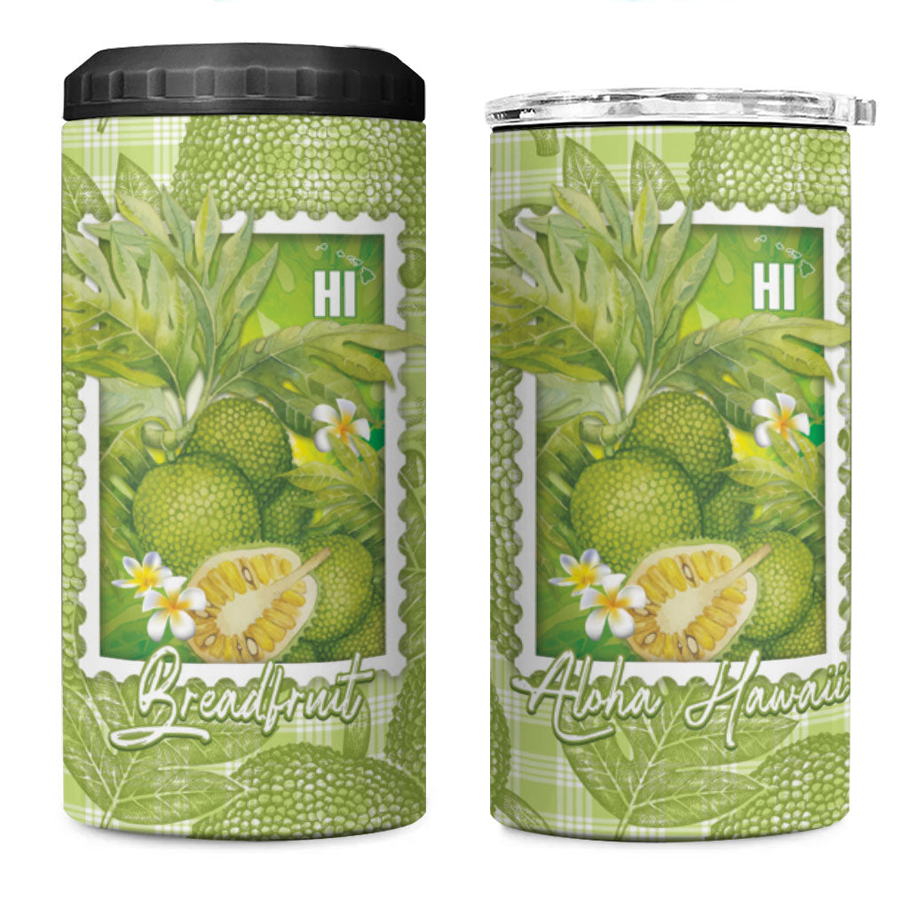 Aloha Hawaii Ulu Palaka Motifs 4 in 1 Can Cooler Tumbler Hawaiian Breadfruit Stylized Stamp