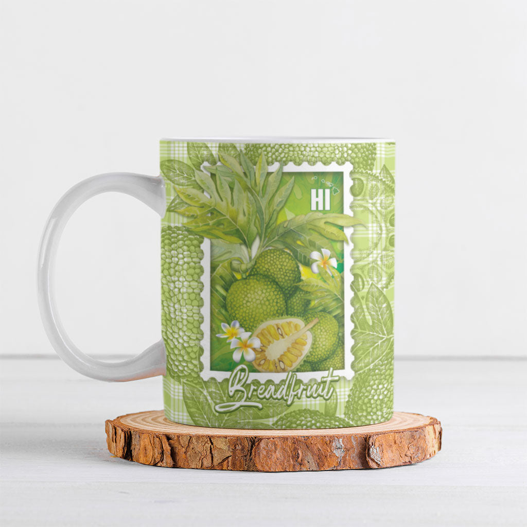 Aloha Hawaii Ulu Palaka Motifs Ceramic Mug Hawaiian Breadfruit Stylized Stamp