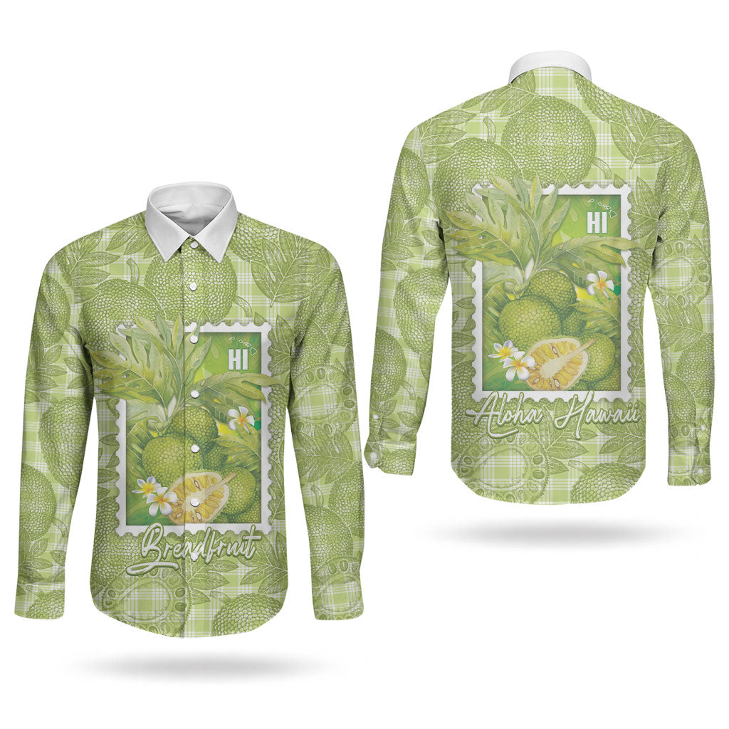 Aloha Hawaii Ulu Palaka Motifs Couples Matching Long Sleeve Bodycon Dress and Long Sleeve Button Shirt Hawaiian Breadfruit Stylized Stamp LT14 - Polynesian Pride
