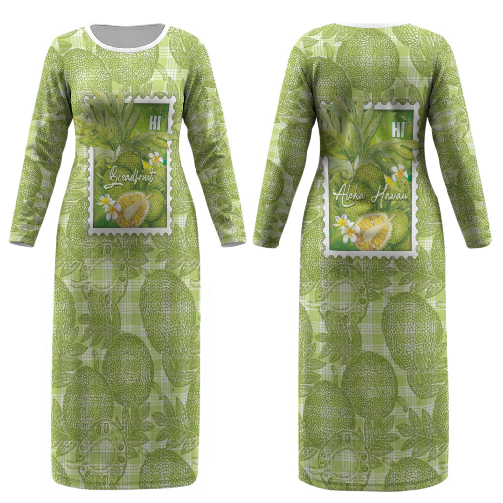 Aloha Hawaii Ulu Palaka Motifs Couples Matching Long Sleeve Bodycon Dress and Long Sleeve Button Shirt Hawaiian Breadfruit Stylized Stamp LT14 - Polynesian Pride