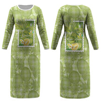 Aloha Hawaii Ulu Palaka Motifs Couples Matching Long Sleeve Bodycon Dress and Long Sleeve Button Shirt Hawaiian Breadfruit Stylized Stamp LT14 - Polynesian Pride