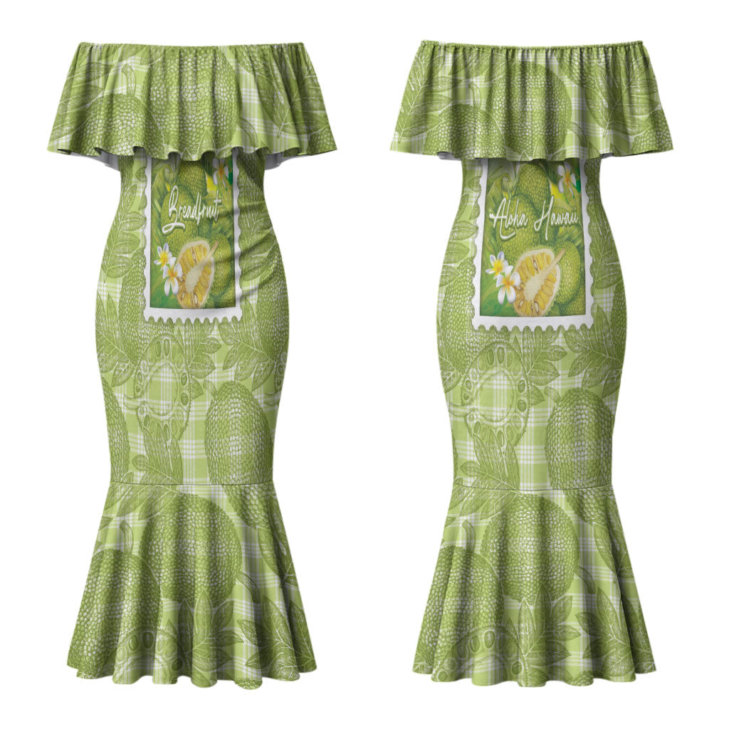 Aloha Hawaii Ulu Palaka Motifs Couples Matching Mermaid Dress and Hawaiian Shirt Hawaiian Breadfruit Stylized Stamp LT14 - Polynesian Pride