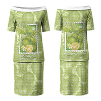 Aloha Hawaii Ulu Palaka Motifs Couples Matching Puletasi and Hawaiian Shirt Hawaiian Breadfruit Stylized Stamp LT14 - Polynesian Pride