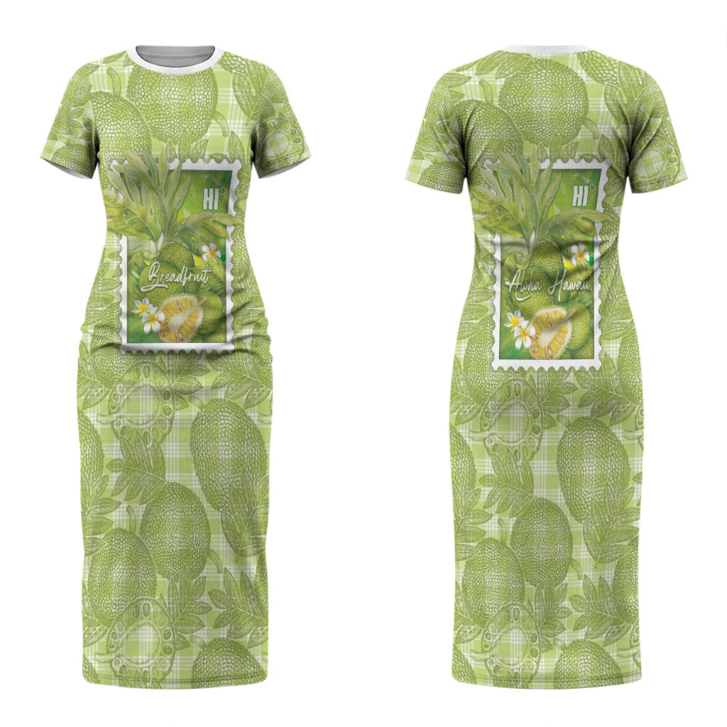 Aloha Hawaii Ulu Palaka Motifs Couples Matching Short Sleeve Bodycon Dress and Long Sleeve Button Shirt Hawaiian Breadfruit Stylized Stamp LT14 - Polynesian Pride