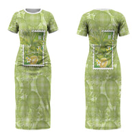 Aloha Hawaii Ulu Palaka Motifs Couples Matching Short Sleeve Bodycon Dress and Long Sleeve Button Shirt Hawaiian Breadfruit Stylized Stamp LT14 - Polynesian Pride