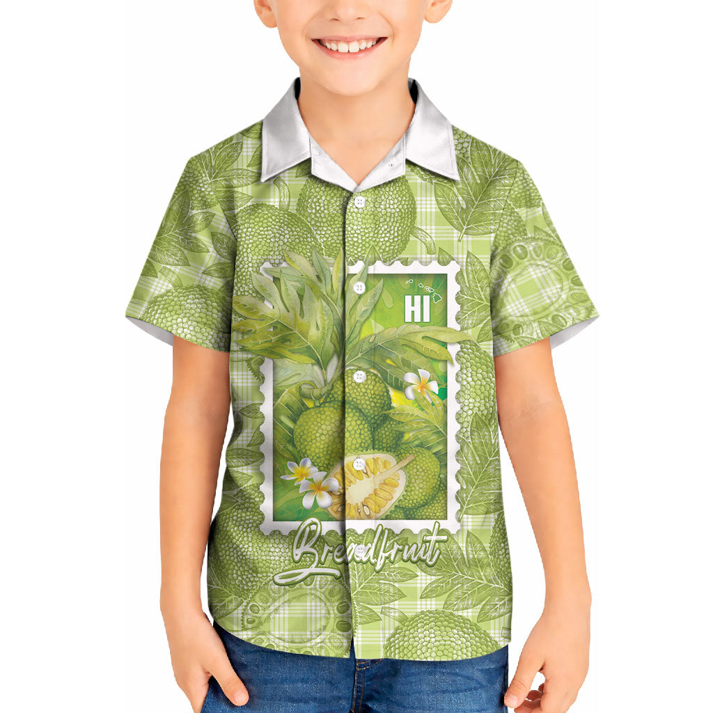 Aloha Hawaii Ulu Palaka Motifs Kid Hawaiian Shirt Hawaiian Breadfruit Stylized Stamp LT14 Kid Green - Polynesian Pride