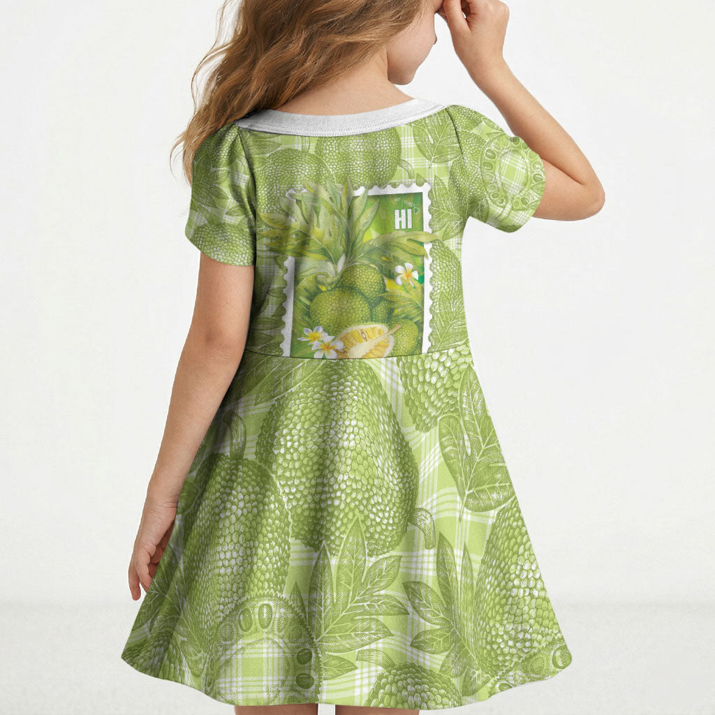 Aloha Hawaii Ulu Palaka Motifs Kid Short Sleeve Dress Hawaiian Breadfruit Stylized Stamp LT14 - Polynesian Pride
