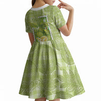 Aloha Hawaii Ulu Palaka Motifs Kid Short Sleeve Dress Hawaiian Breadfruit Stylized Stamp LT14 - Polynesian Pride