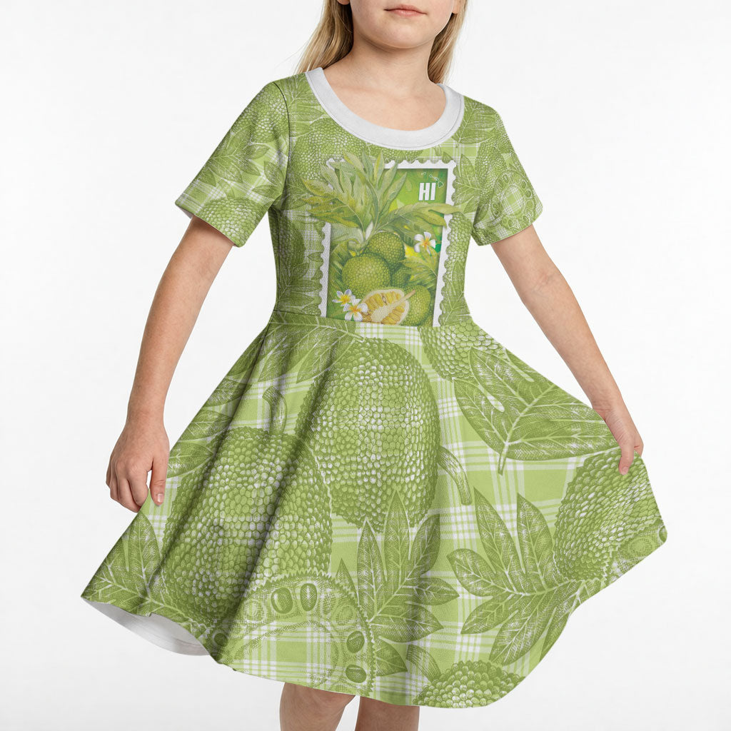 Aloha Hawaii Ulu Palaka Motifs Kid Short Sleeve Dress Hawaiian Breadfruit Stylized Stamp LT14 - Polynesian Pride