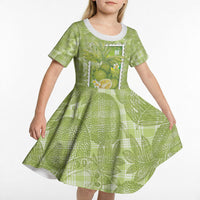 Aloha Hawaii Ulu Palaka Motifs Kid Short Sleeve Dress Hawaiian Breadfruit Stylized Stamp LT14 - Polynesian Pride
