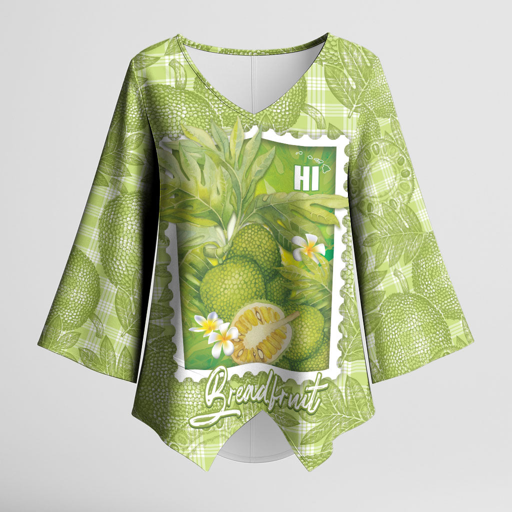 Aloha Hawaii Ulu Palaka Motifs Kimono Sleeve Blouse Hawaiian Breadfruit Stylized Stamp