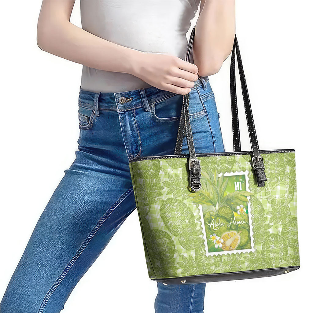 Aloha Hawaii Ulu Palaka Motifs Leather Tote Bag Hawaiian Breadfruit Stylized Stamp LT14 - Polynesian Pride