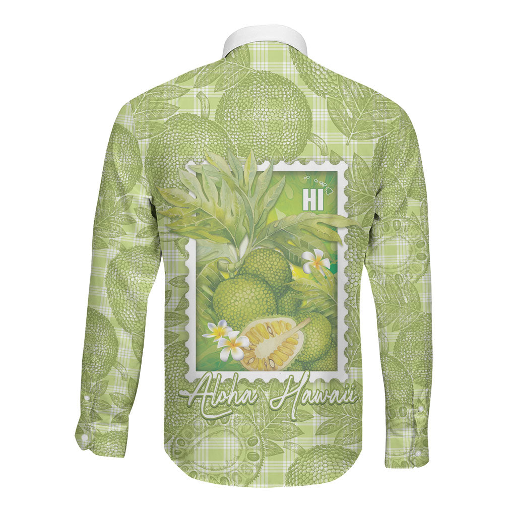 Aloha Hawaii Ulu Palaka Motifs Long Sleeve Button Shirt Hawaiian Breadfruit Stylized Stamp LT14 - Polynesian Pride