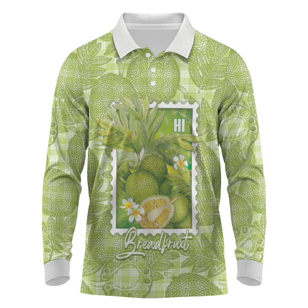 Aloha Hawaii Ulu Palaka Motifs Long Sleeve Polo Shirt Hawaiian Breadfruit Stylized Stamp
