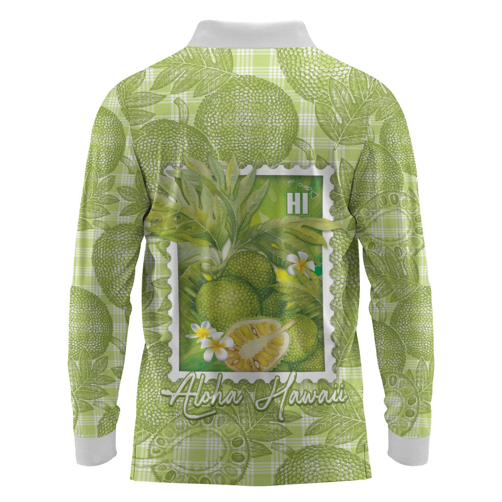 Aloha Hawaii Ulu Palaka Motifs Long Sleeve Polo Shirt Hawaiian Breadfruit Stylized Stamp LT14 - Polynesian Pride
