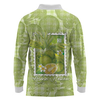 Aloha Hawaii Ulu Palaka Motifs Long Sleeve Polo Shirt Hawaiian Breadfruit Stylized Stamp LT14 - Polynesian Pride