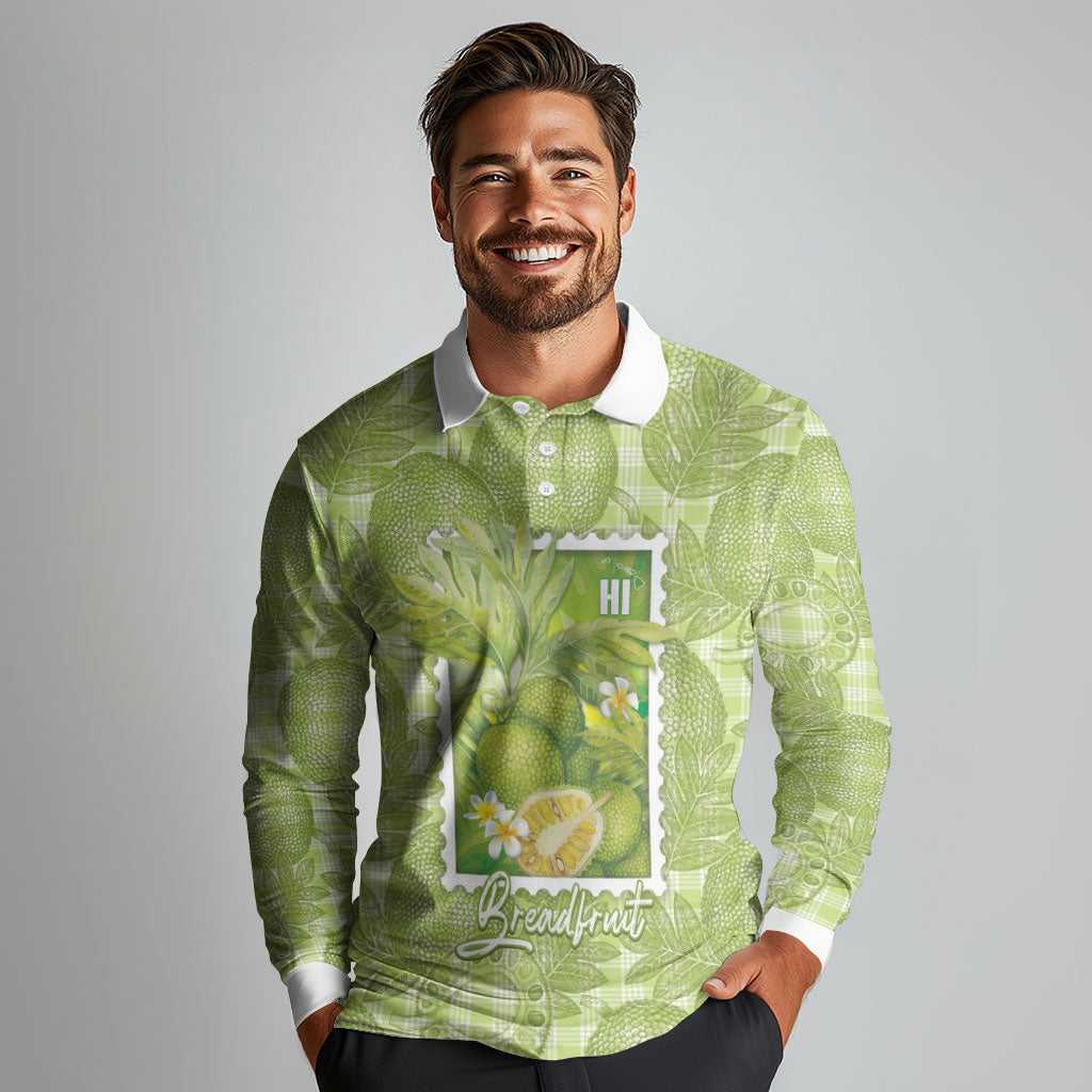 Aloha Hawaii Ulu Palaka Motifs Long Sleeve Polo Shirt Hawaiian Breadfruit Stylized Stamp LT14 - Polynesian Pride