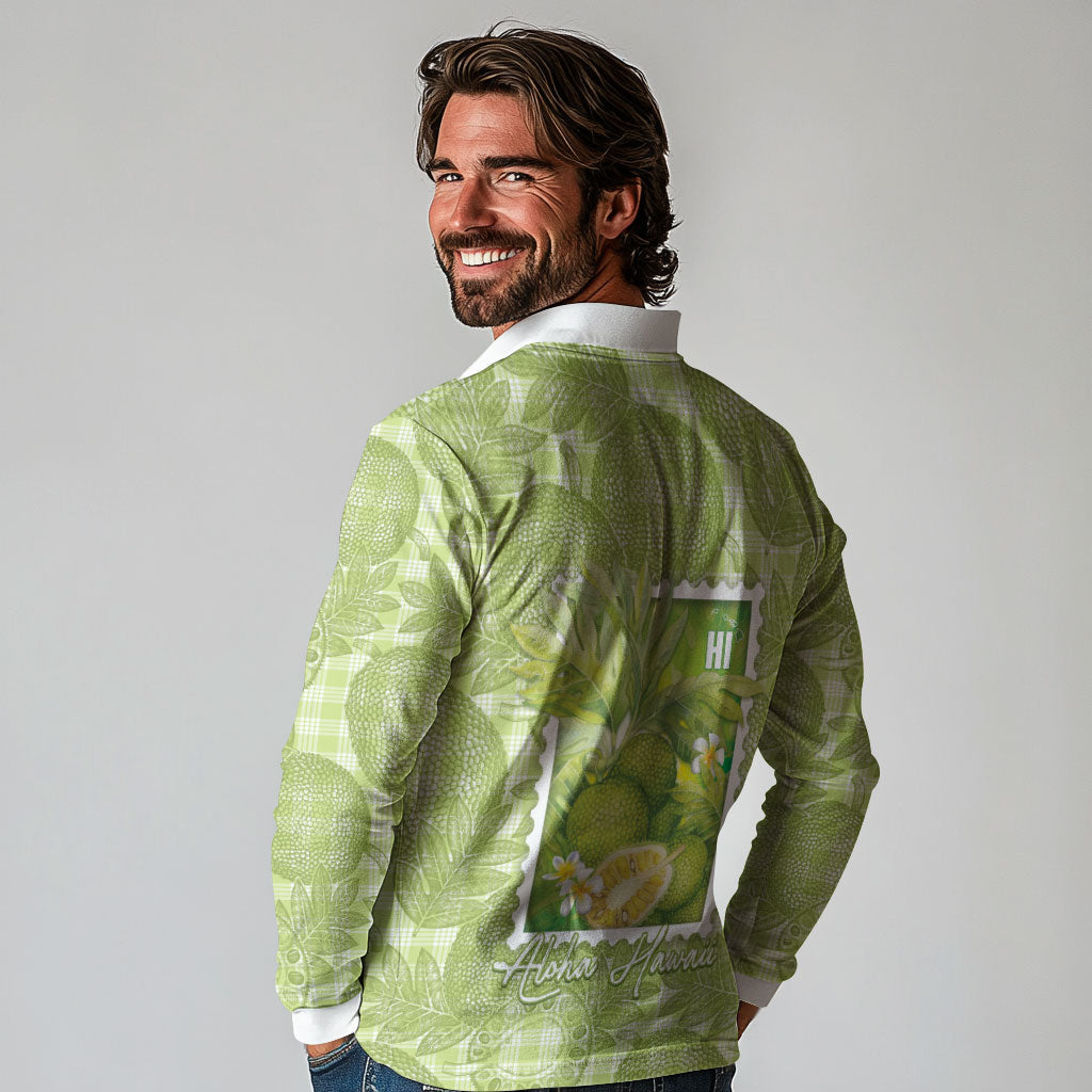 Aloha Hawaii Ulu Palaka Motifs Long Sleeve Polo Shirt Hawaiian Breadfruit Stylized Stamp LT14 - Polynesian Pride