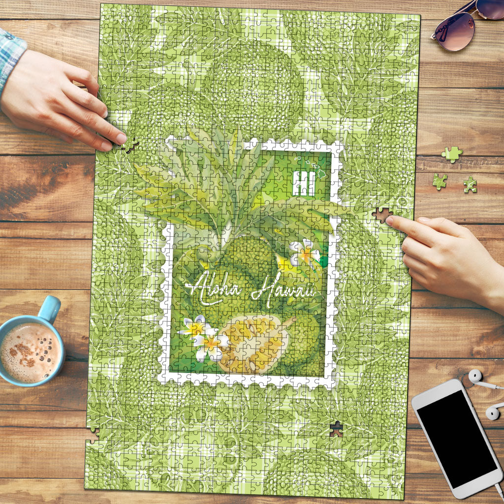 Aloha Hawaii Ulu Palaka Motifs Puzzle Hawaiian Breadfruit Stylized Stamp