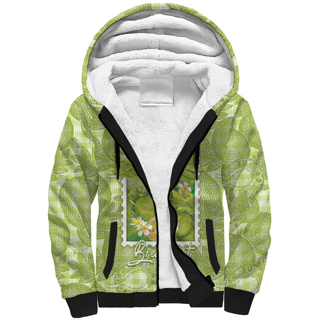 Aloha Hawaii Ulu Palaka Motifs Sherpa Hoodie Hawaiian Breadfruit Stylized Stamp LT14 Unisex Green - Polynesian Pride