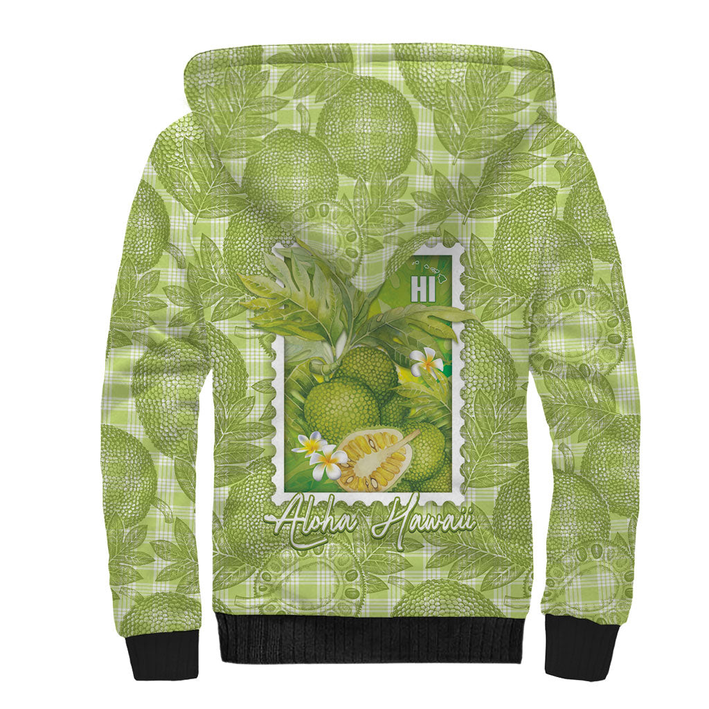 Aloha Hawaii Ulu Palaka Motifs Sherpa Hoodie Hawaiian Breadfruit Stylized Stamp LT14 - Polynesian Pride