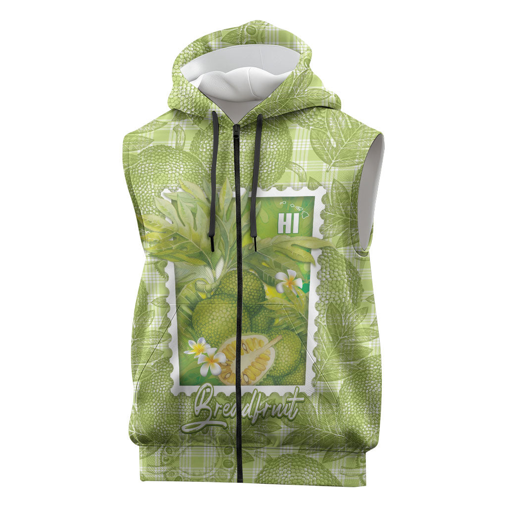 Aloha Hawaii Ulu Palaka Motifs Sleeveless Zip Hoodie Hawaiian Breadfruit Stylized Stamp LT14 Green - Polynesian Pride