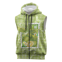 Aloha Hawaii Ulu Palaka Motifs Sleeveless Zip Hoodie Hawaiian Breadfruit Stylized Stamp LT14 Green - Polynesian Pride