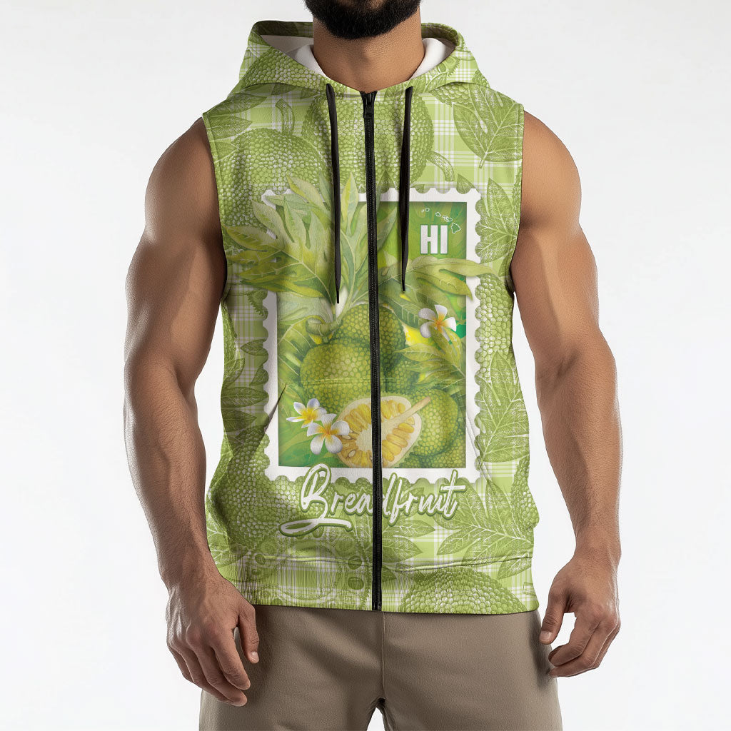 Aloha Hawaii Ulu Palaka Motifs Sleeveless Zip Hoodie Hawaiian Breadfruit Stylized Stamp LT14 - Polynesian Pride