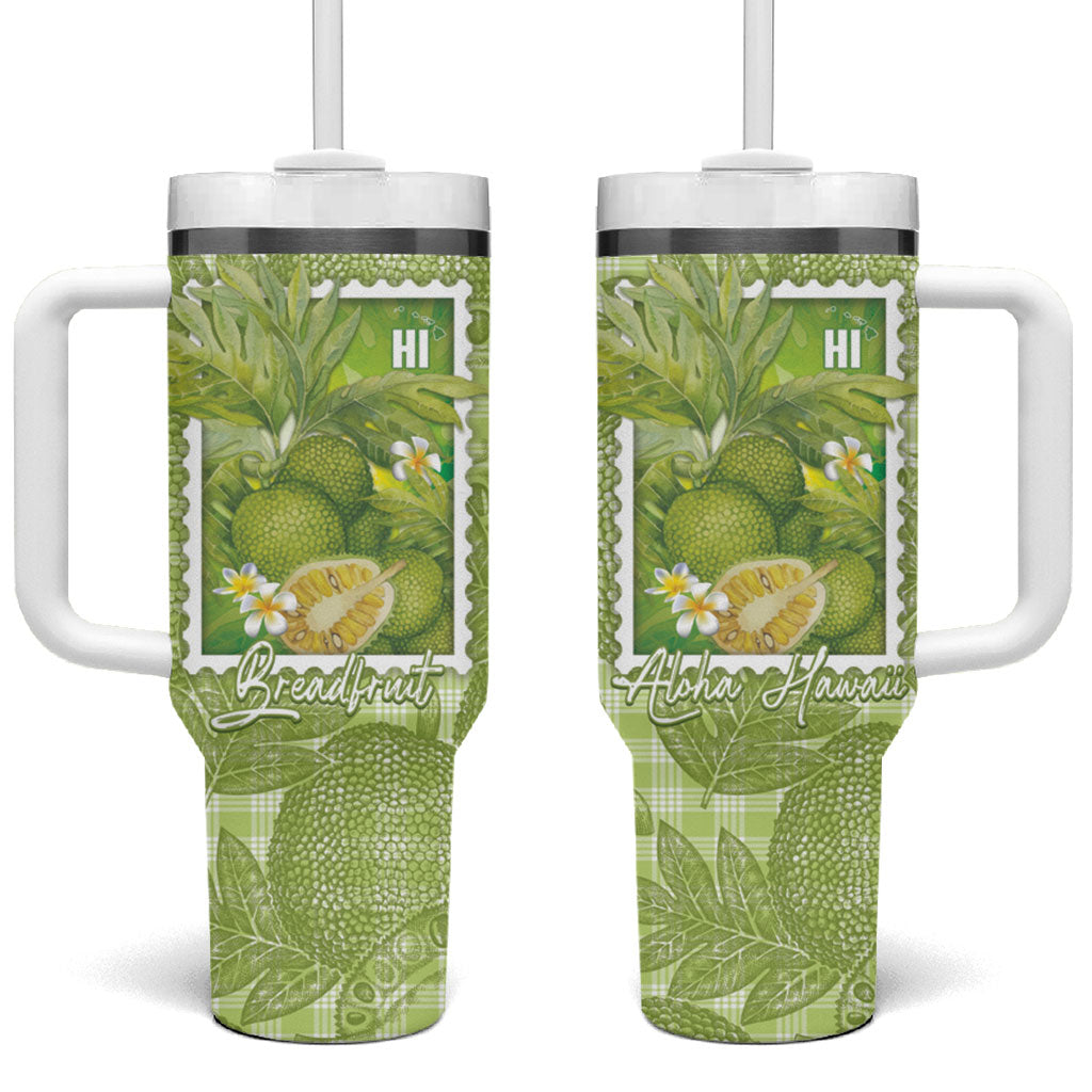 Aloha Hawaii Ulu Palaka Motifs Tumbler With Handle Hawaiian Breadfruit Stylized Stamp