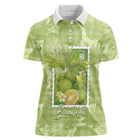 Aloha Hawaii Ulu Palaka Motifs Women Polo Shirt Hawaiian Breadfruit Stylized Stamp LT14 Female Green - Polynesian Pride