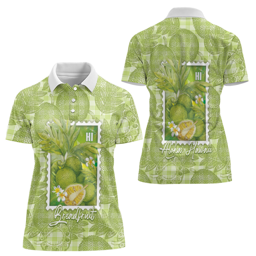 Aloha Hawaii Ulu Palaka Motifs Women Polo Shirt Hawaiian Breadfruit Stylized Stamp LT14 - Polynesian Pride
